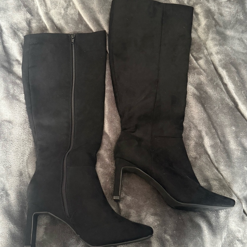 JustFab Black Heeled Knee-High Boots